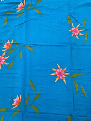 2 2/3 YD Rayon Vintage - Turquoise with Flowers