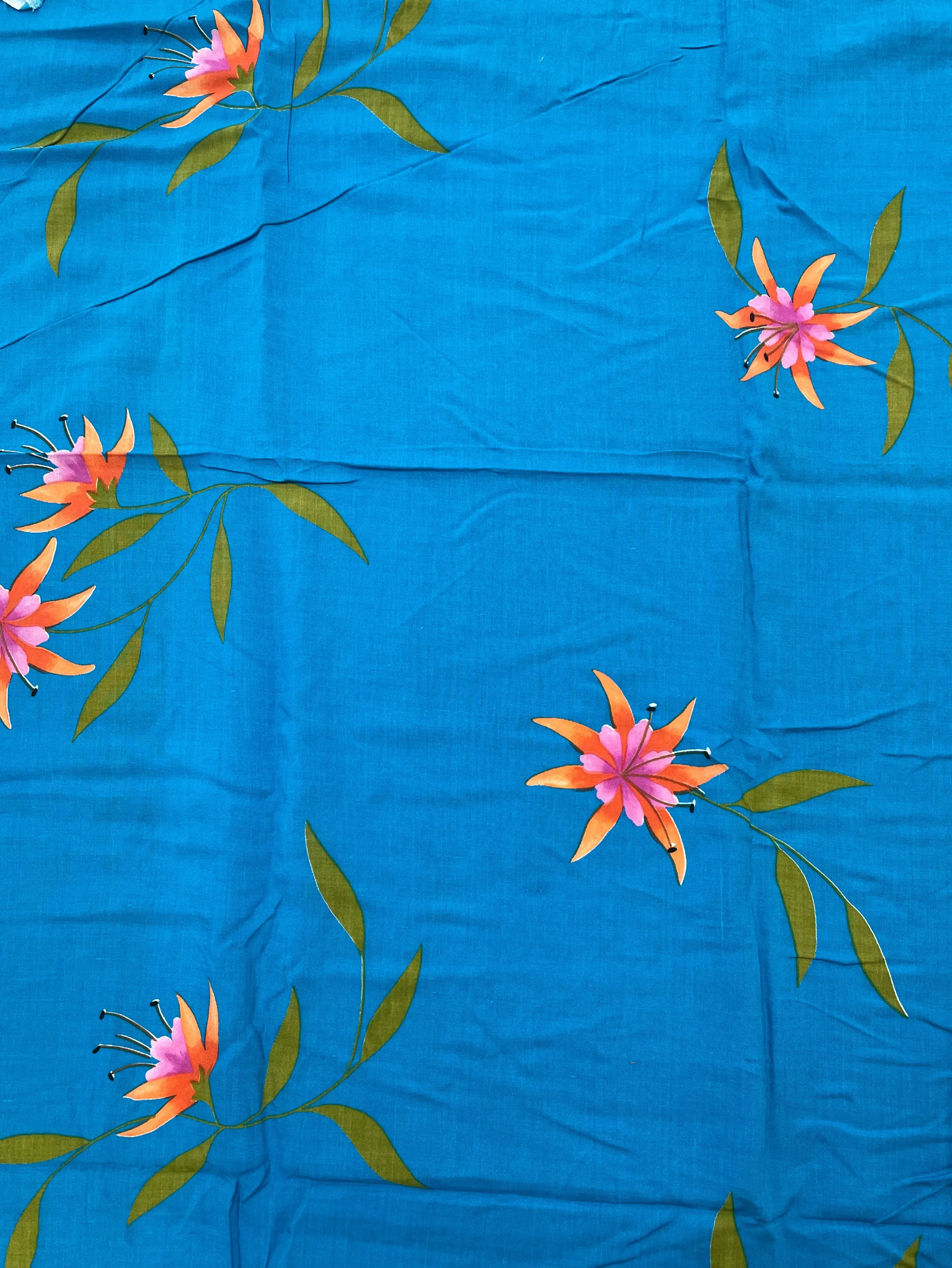 2 2/3 YD Rayon Vintage - Turquoise with Flowers