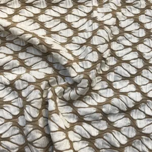 64" Rayon Spandex Lycra Stretch Khaki Beige & White Ikat Leaf Floral Check Jacquard Knit Fabric By the Yard