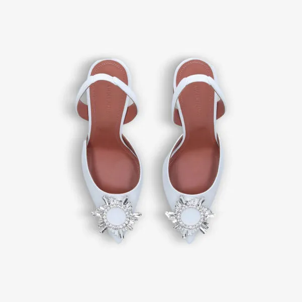 Amina Muaddi Crystal Embellished Begum Satin Heels, White