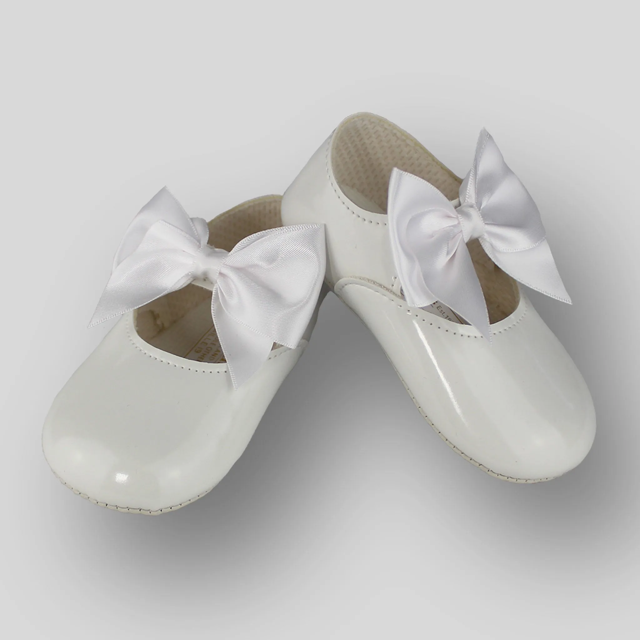 Baby Girl Shoes with Satin Ribbon Bow - White