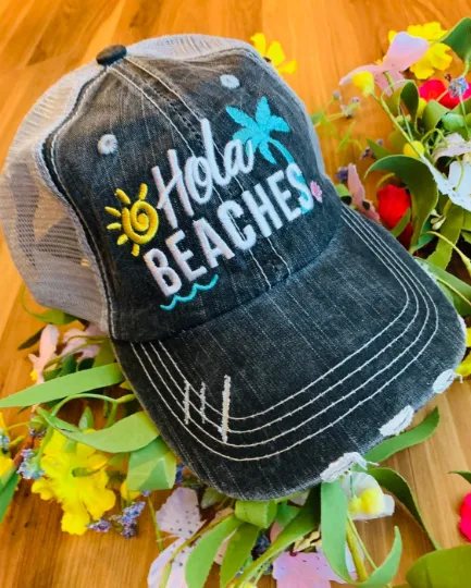 Beach vacation hats Girls weekend Beach hair dont care Beach bum Beach babe Beach please Embroidered distressed  Anchor Shells Sand