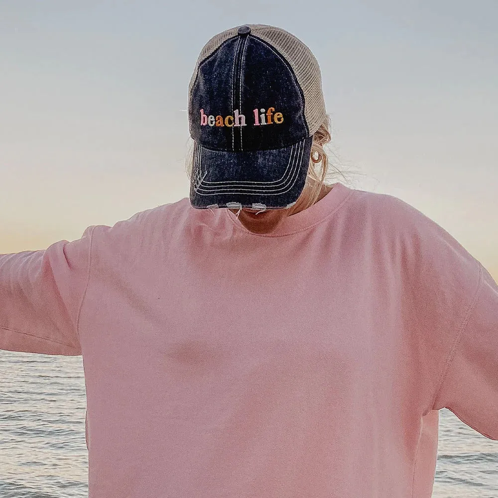 Beach vacation hats Girls weekend Beach hair dont care Beach bum Beach babe Beach please Embroidered distressed  Anchor Shells Sand