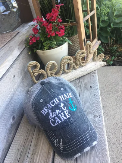 Beach vacation hats Girls weekend Beach hair dont care Beach bum Beach babe Beach please Embroidered distressed  Anchor Shells Sand