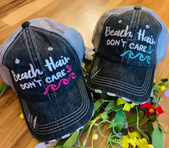 Beach vacation hats Girls weekend Beach hair dont care Beach bum Beach babe Beach please Embroidered distressed  Anchor Shells Sand