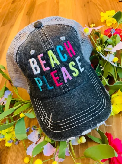 Beach vacation hats Girls weekend Beach hair dont care Beach bum Beach babe Beach please Embroidered distressed  Anchor Shells Sand