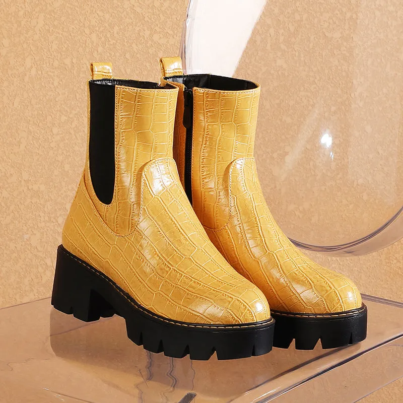 Bigsizeheels Street side zipper big head Martin boots - Yellow