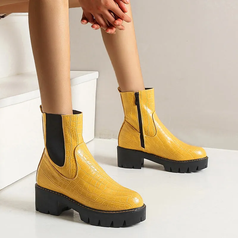 Bigsizeheels Street side zipper big head Martin boots - Yellow