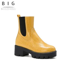 Bigsizeheels Street side zipper big head Martin boots - Yellow