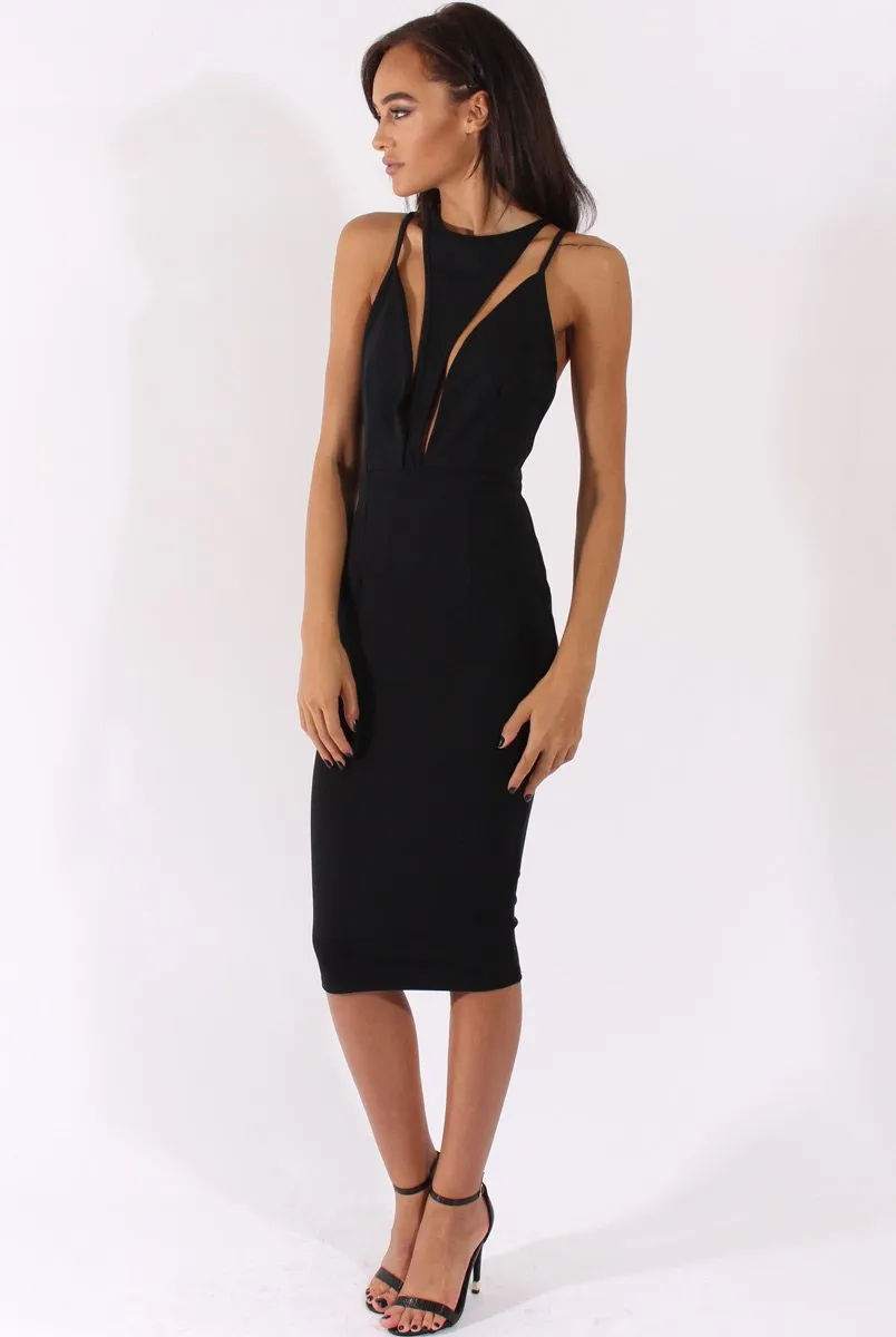 Black Cut Out Strappy Midi Dress - Lotus