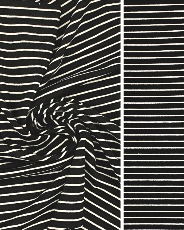 Black Natural Stretch Rayon Jersey Striped Knit Fabric