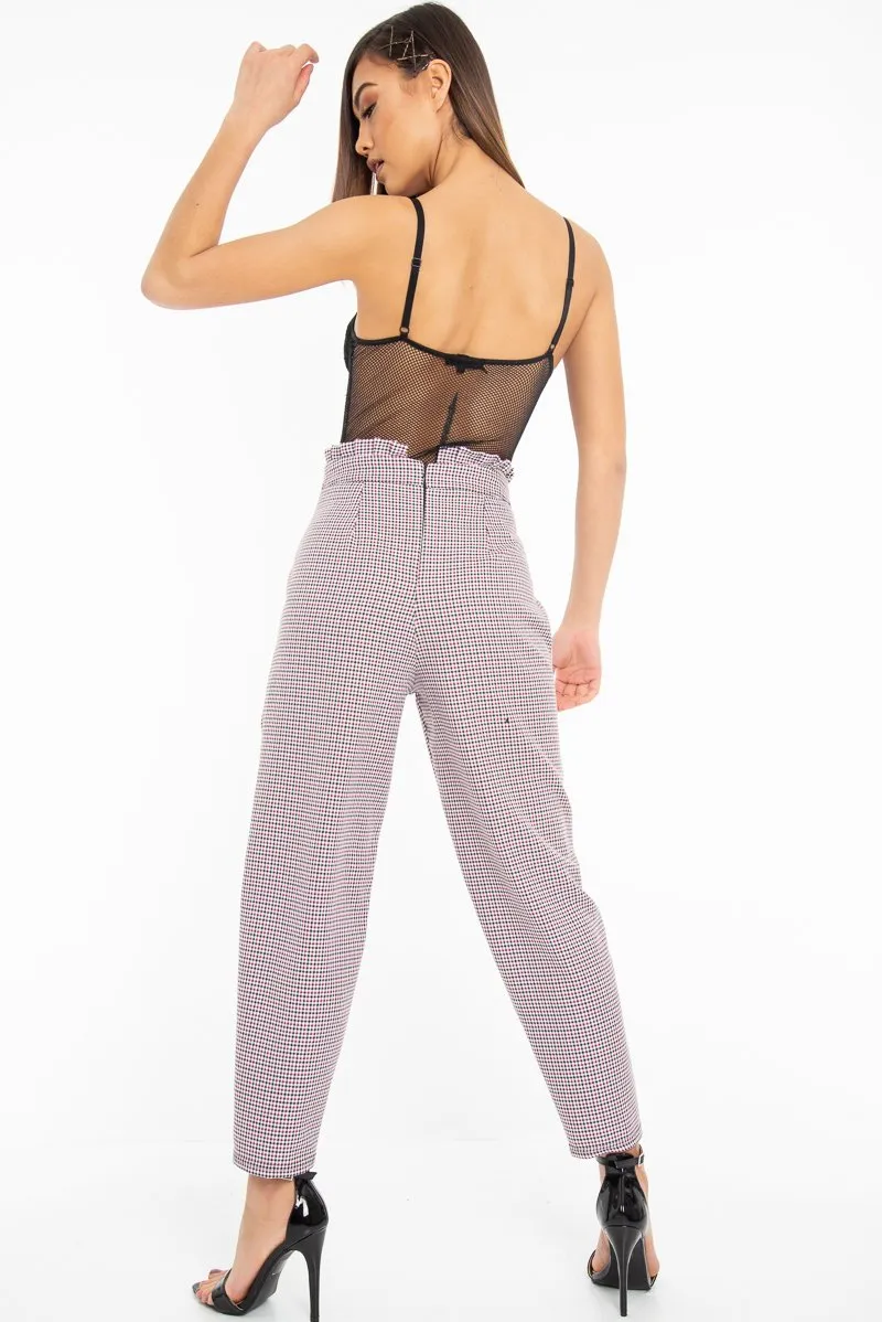 Black Pink Check Frill Detail Trousers - Bristal