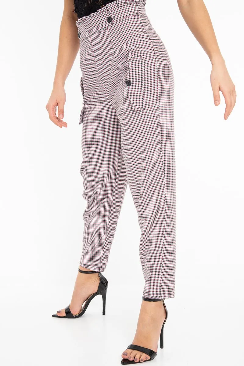 Black Pink Check Frill Detail Trousers - Bristal