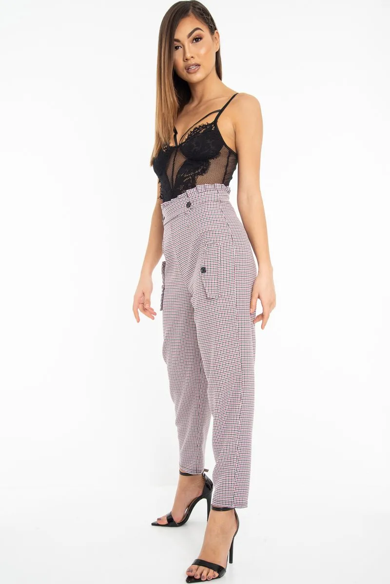 Black Pink Check Frill Detail Trousers - Bristal