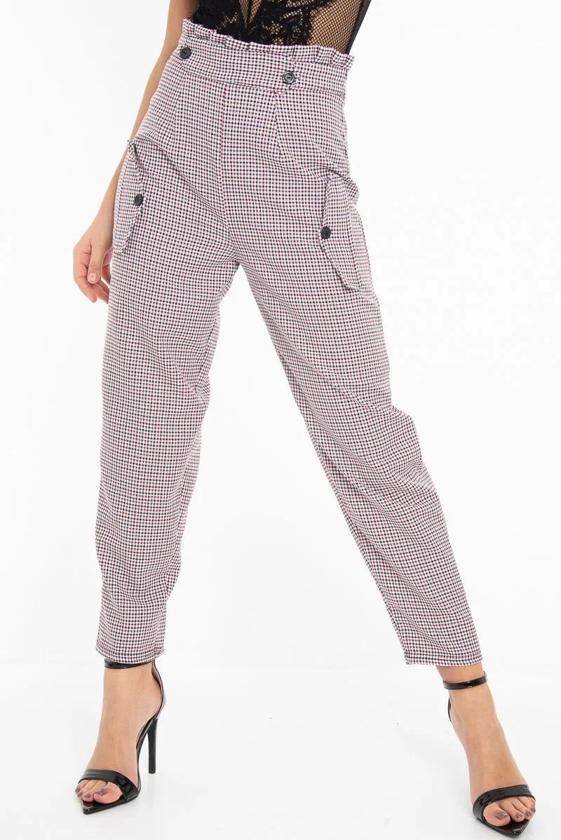 Black Pink Check Frill Detail Trousers - Bristal