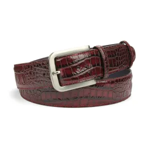 Burgundy mock crocodile gold buckle belt