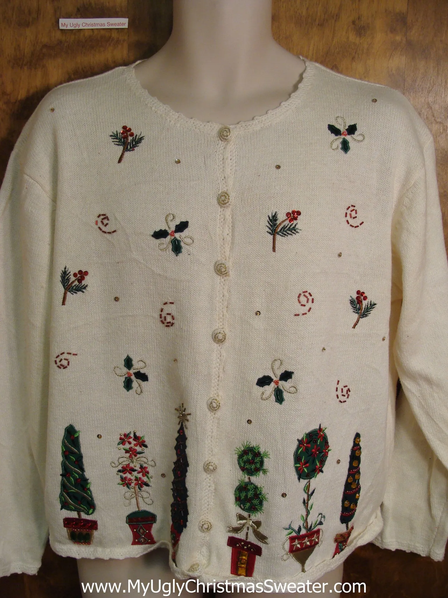 Cheap Greenery Themed Cute Holiday Sweater