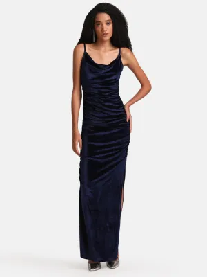 Cowl Neck Maxi Dress With Ruching