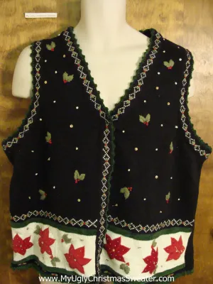 Cute Cheap Xmas Sweater Vest with Poinsettias