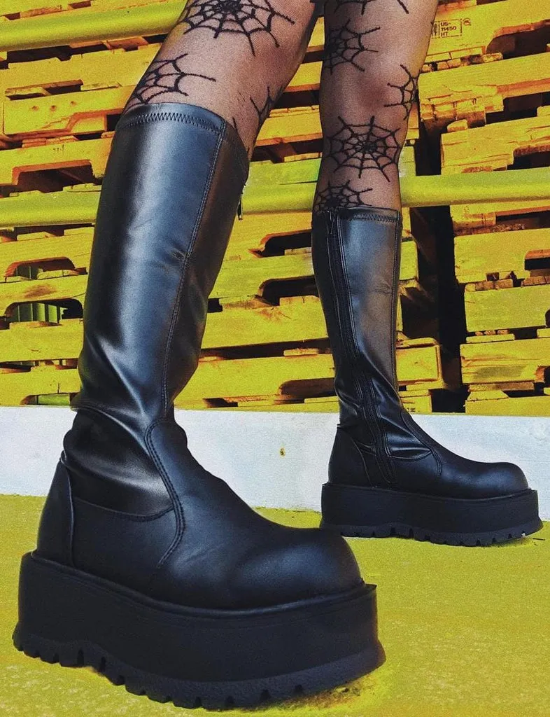 DEMONIA SLACKER-200 BOOTS - BLACK VEGAN LEATHER