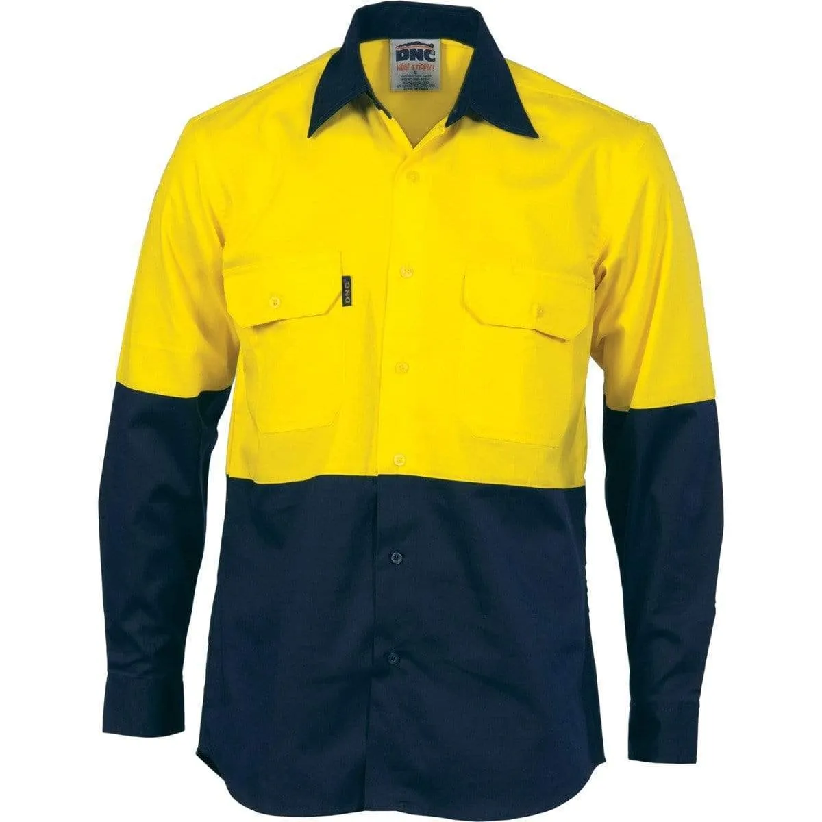 Dnc Workwear Hi-vis Cool-breeze Vertical Vented Long Sleeve Cotton Shirt - 3732