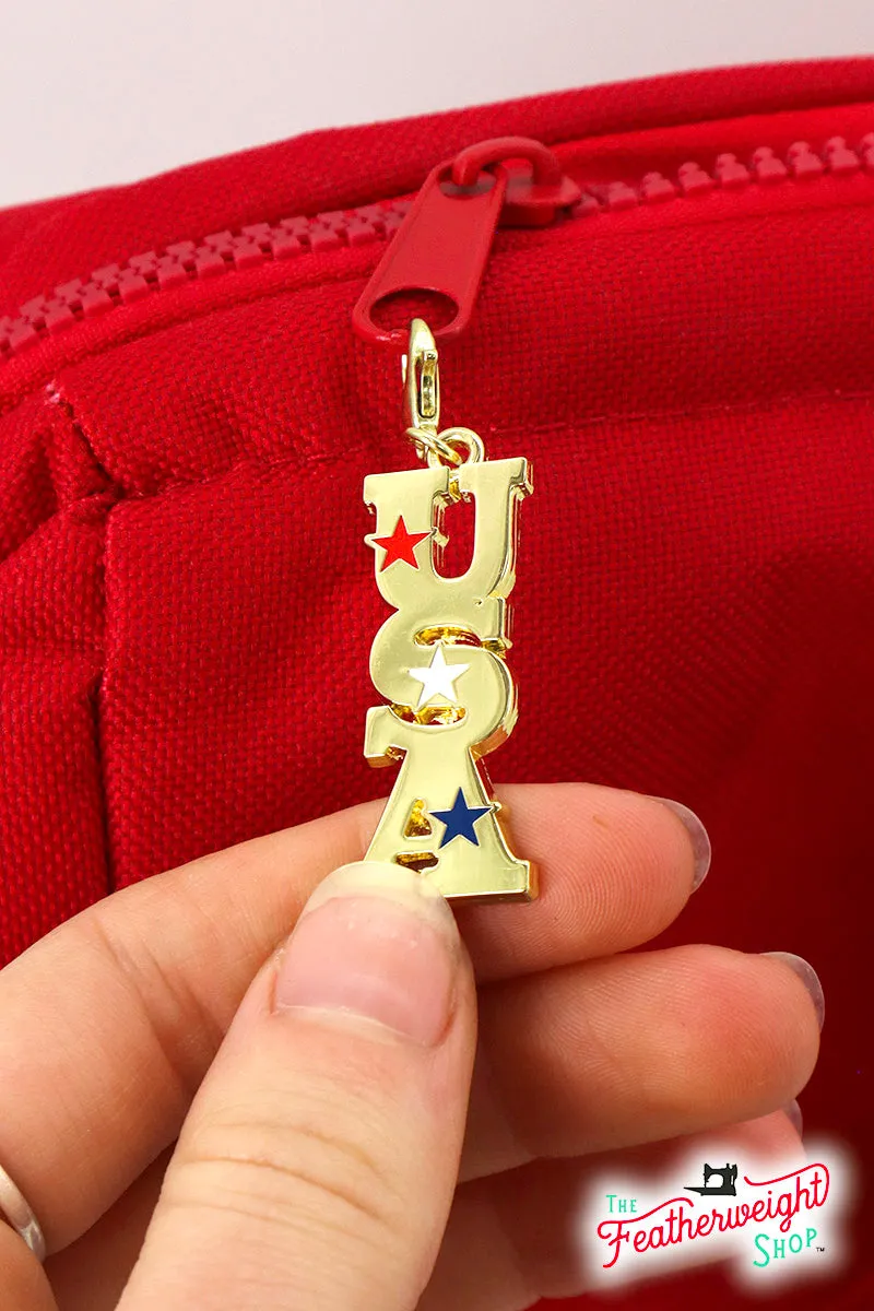 Enamel Charm Zipper Pull by Cathe Holden - AMERICAN FLAG & USA