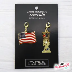 Enamel Charm Zipper Pull by Cathe Holden - AMERICAN FLAG & USA