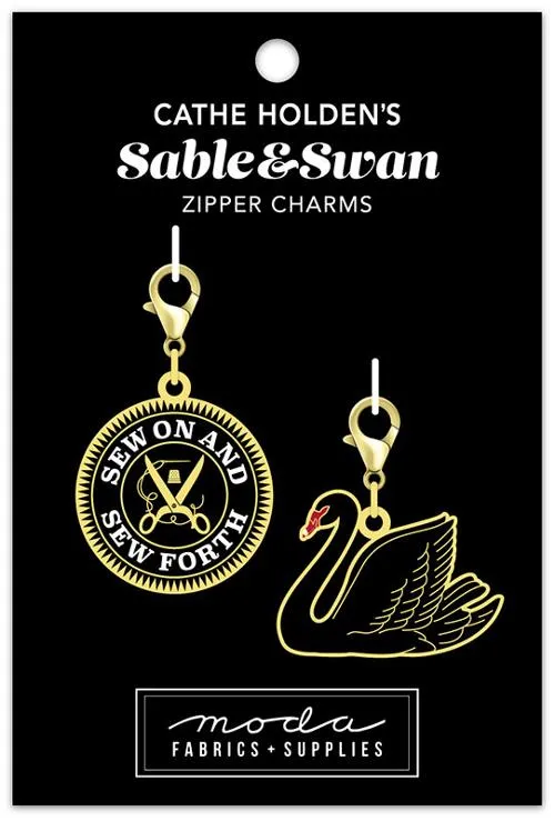 Enamel Charm Zipper Pull by Cathe Holden - Sable Medallion & Swan