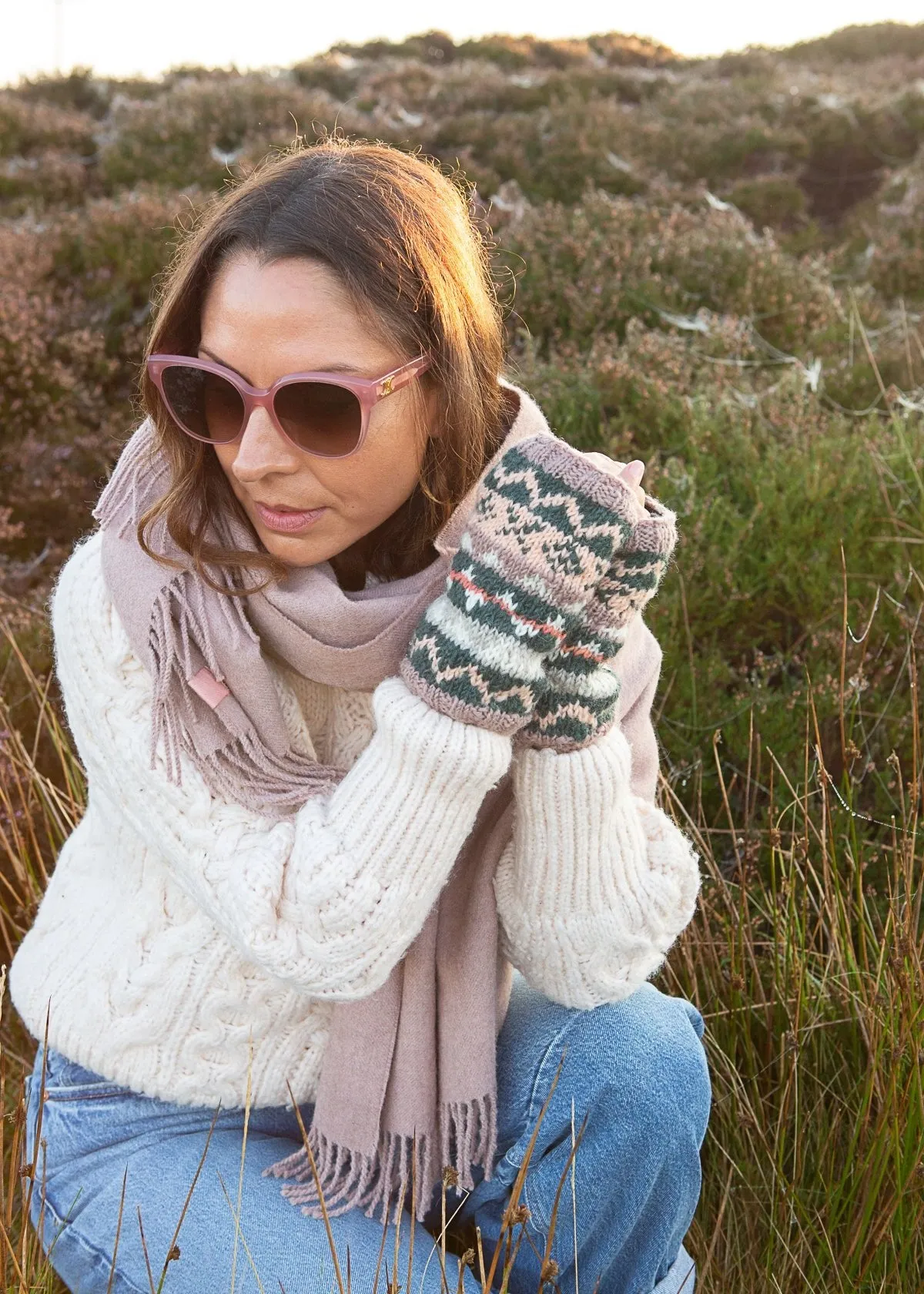 Fair Isle Wrist Warmers - Dusty Mauve