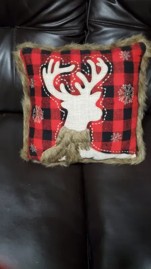 Faux Fur Trimmed Plaid Pillow