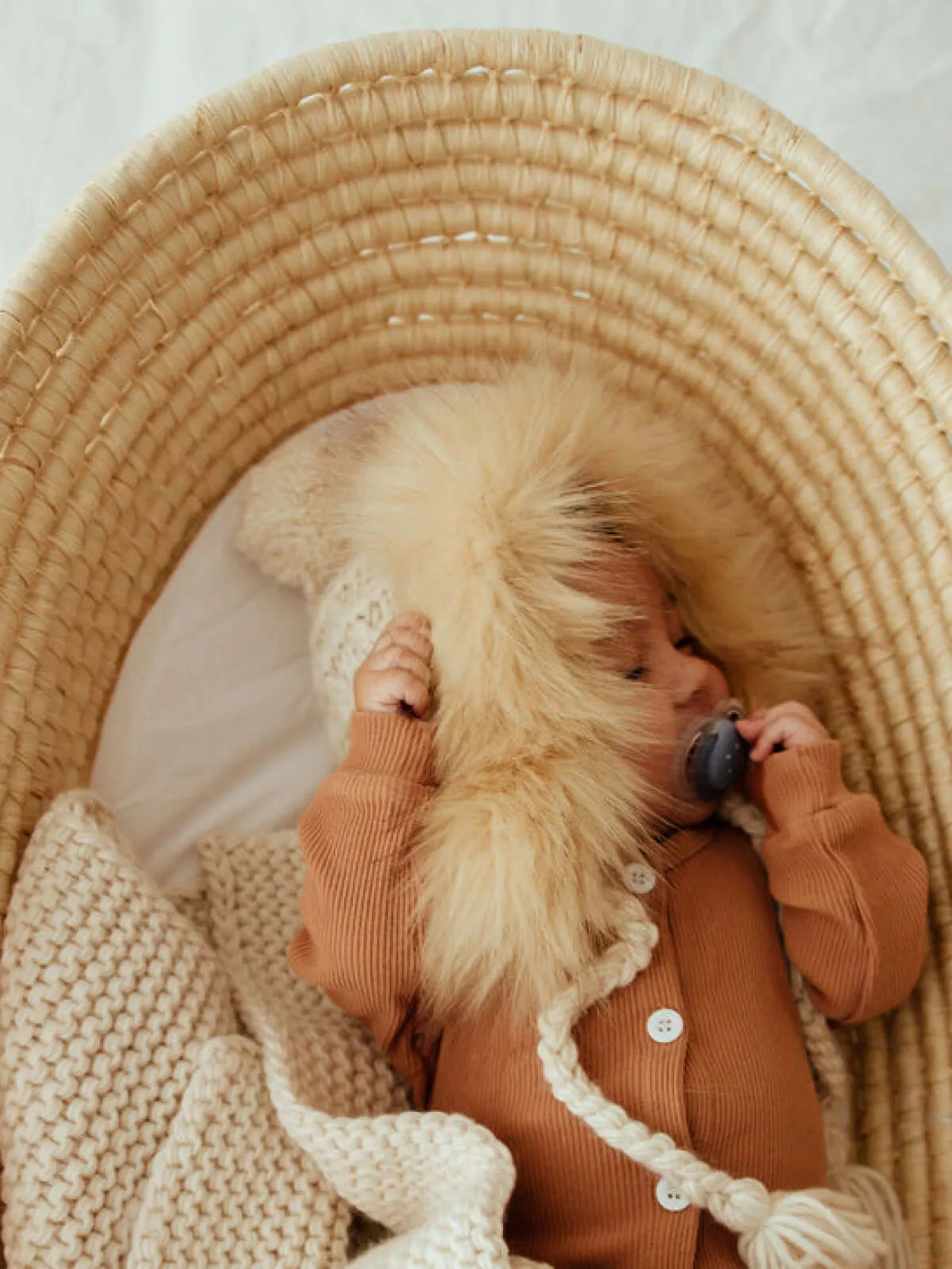 Fur Trimmed Bonnet, Natural