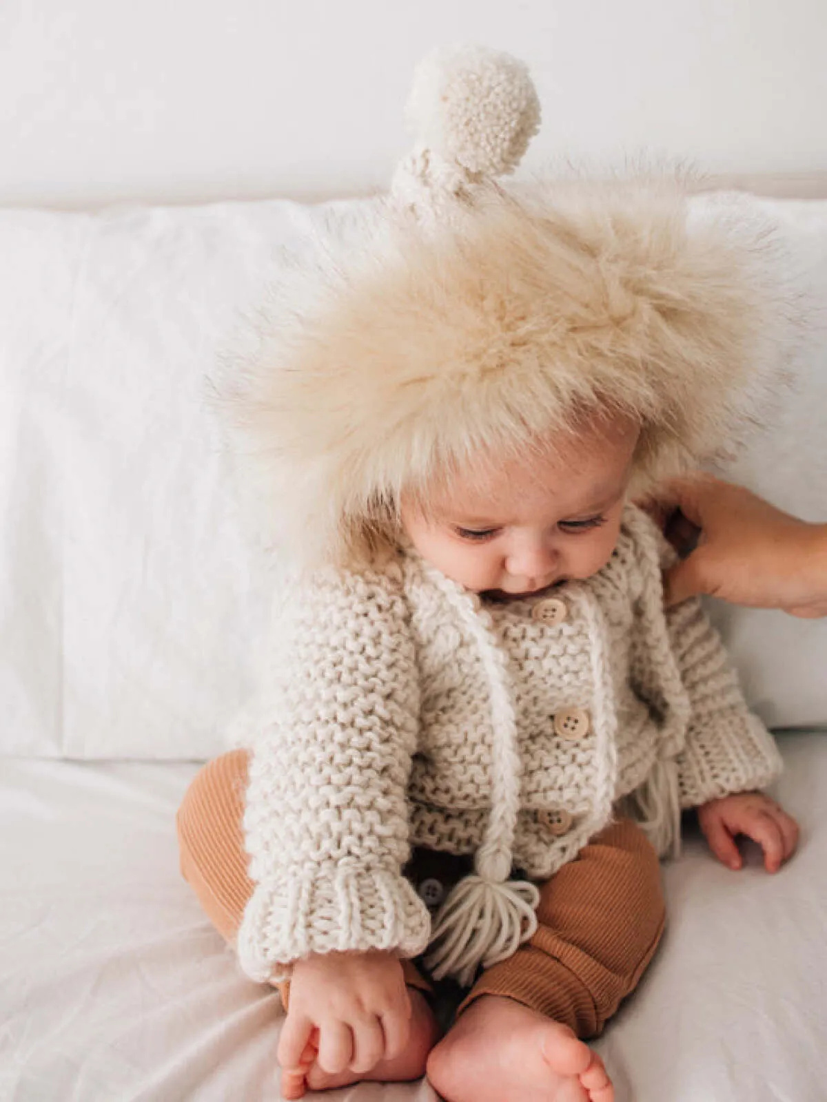 Fur Trimmed Bonnet, Natural