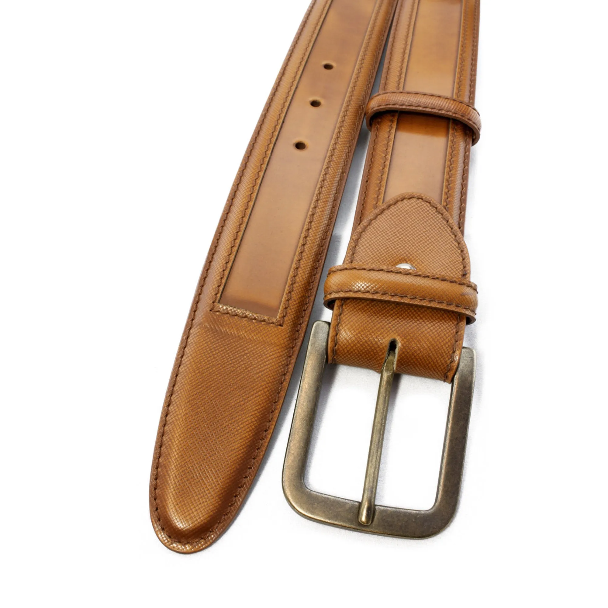 Golden Ochre wing tip cordovan belt