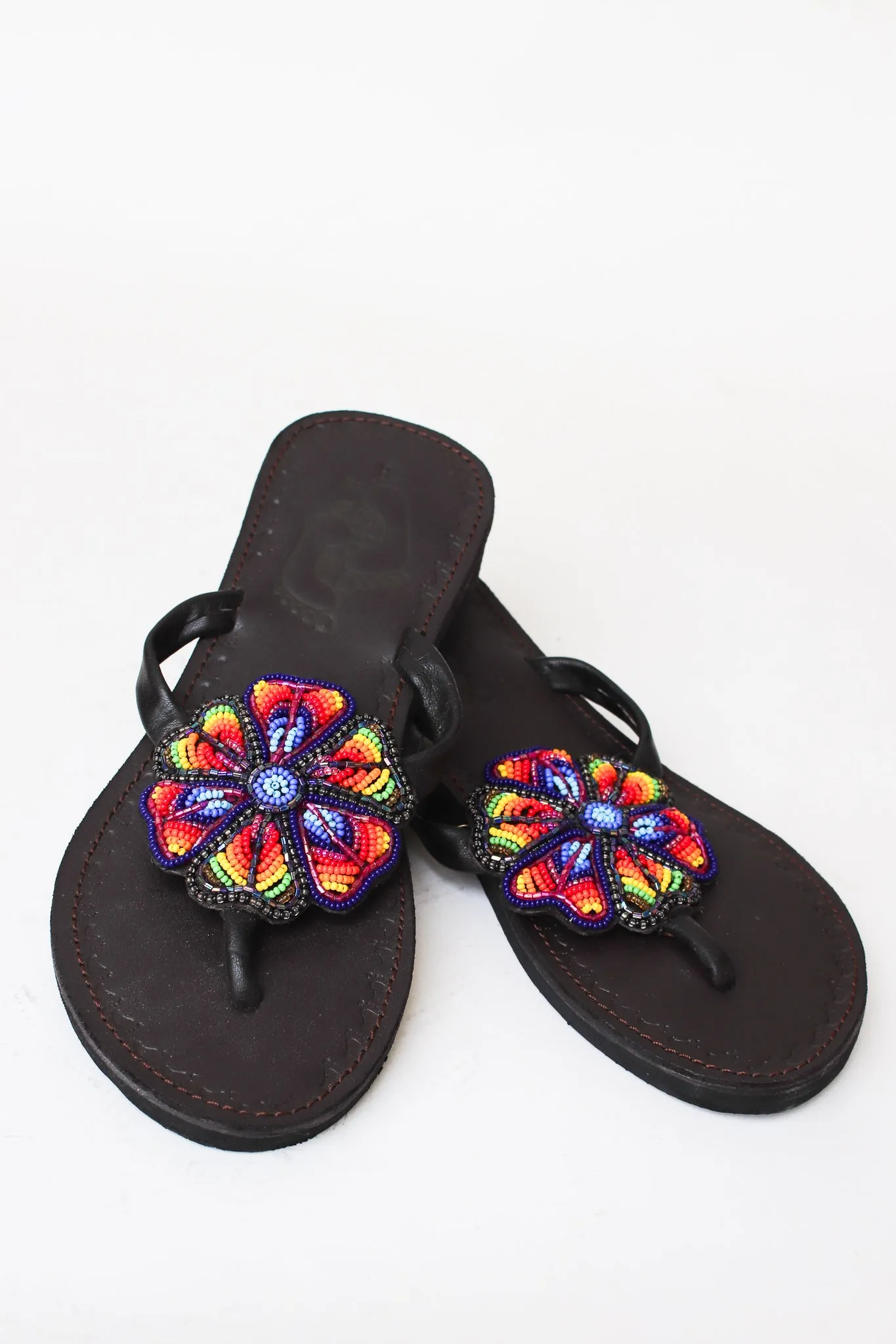 Hand Beaded Flip Flops, Rainbow