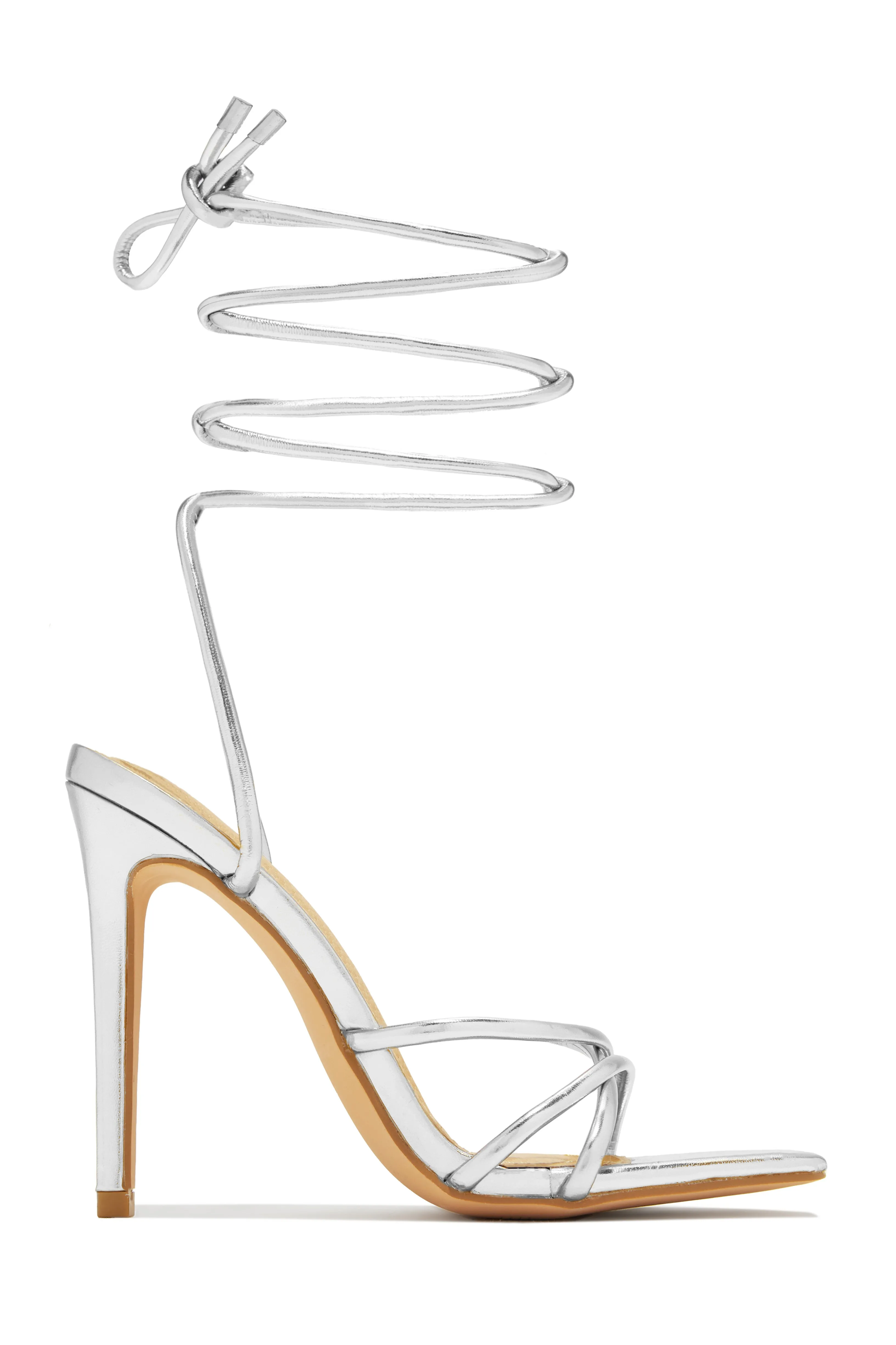 Holly Lace Up Strappy Heels - White