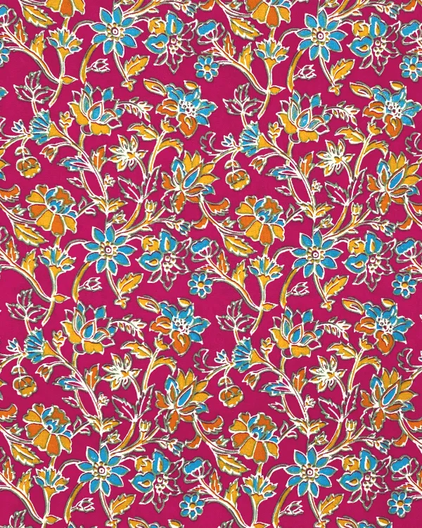 Hot Pink Floral Fabric | Multicolor Rayon Challis 58W