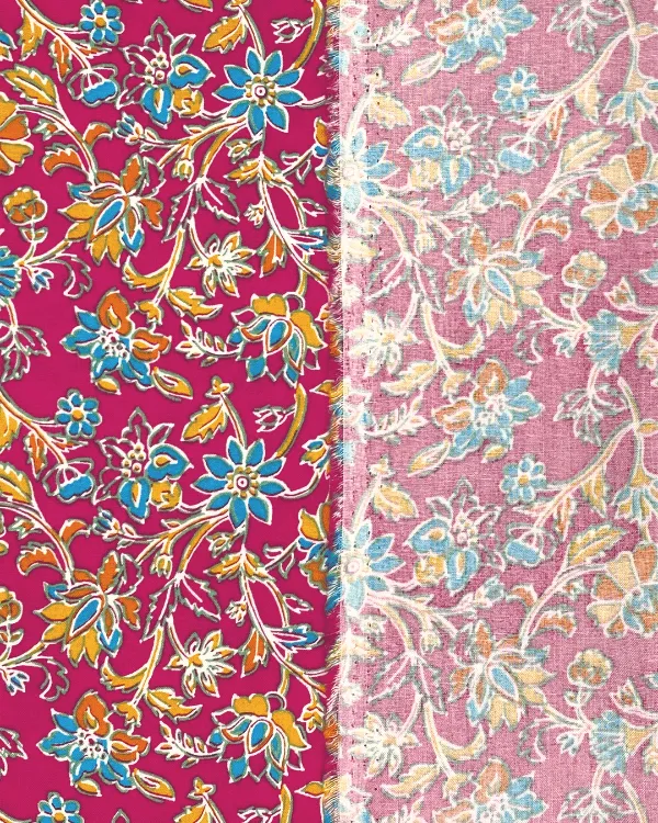 Hot Pink Floral Fabric | Multicolor Rayon Challis 58W