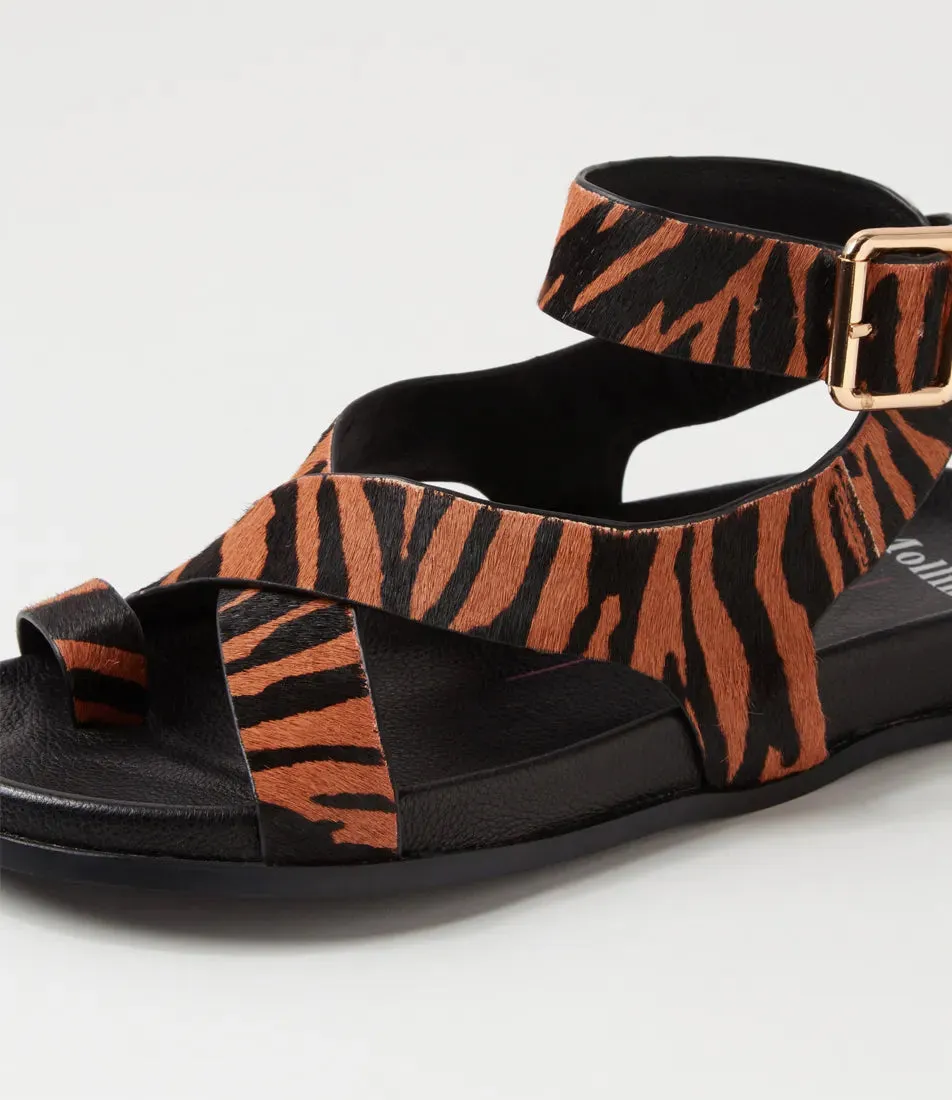 Huiro Black Tan Zebra Pony Sandals