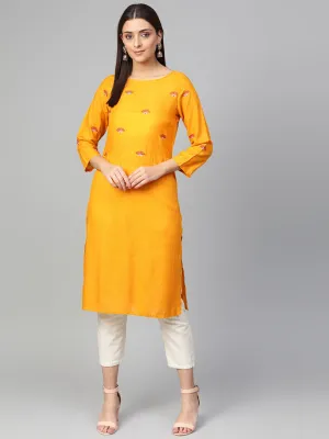 Jashvi Women Mustard Yoke Design Straight Kurta