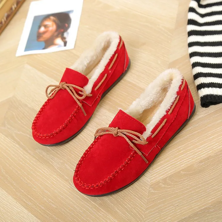 kamames Autumn And Winter New Doudou Shoes, Plush, Warm, Bow, Korean Version, Casual, Flat-Bottomed, Lazy Cotton Shoes.