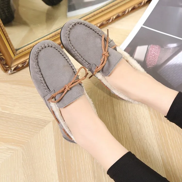 kamames Autumn And Winter New Doudou Shoes, Plush, Warm, Bow, Korean Version, Casual, Flat-Bottomed, Lazy Cotton Shoes.