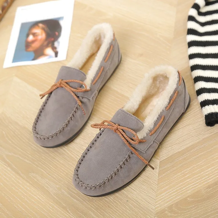 kamames Autumn And Winter New Doudou Shoes, Plush, Warm, Bow, Korean Version, Casual, Flat-Bottomed, Lazy Cotton Shoes.