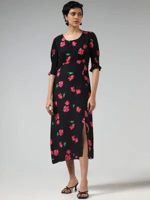 LOV Black Floral Printed Dress