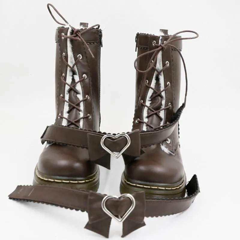 Love Heart Bow Strap Inner Fleece Martin Boots MK15452