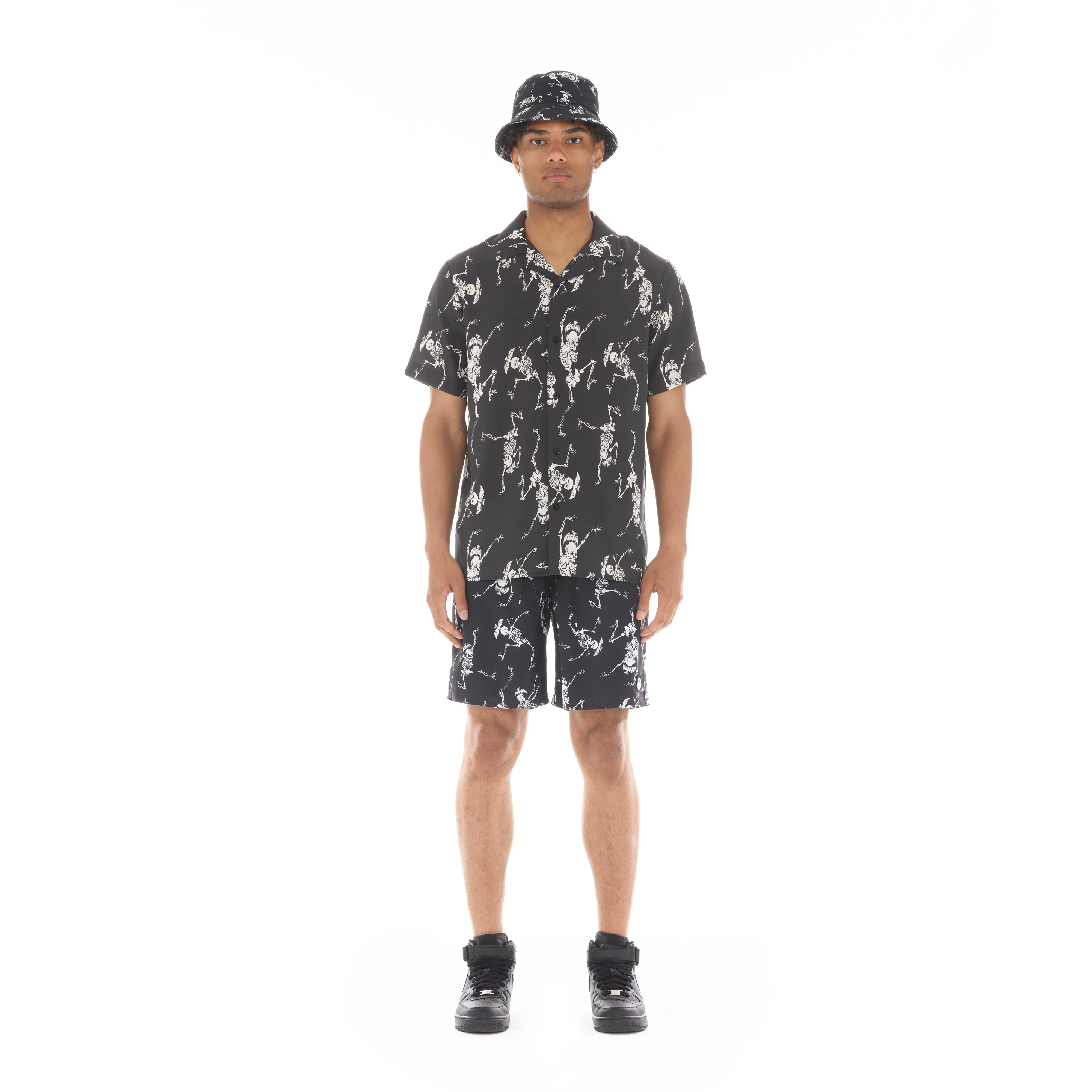 LUCKY BASTARD YAKUZA SHORT SLEEVE WOVEN "DANCING SKELETON" IN BLACK