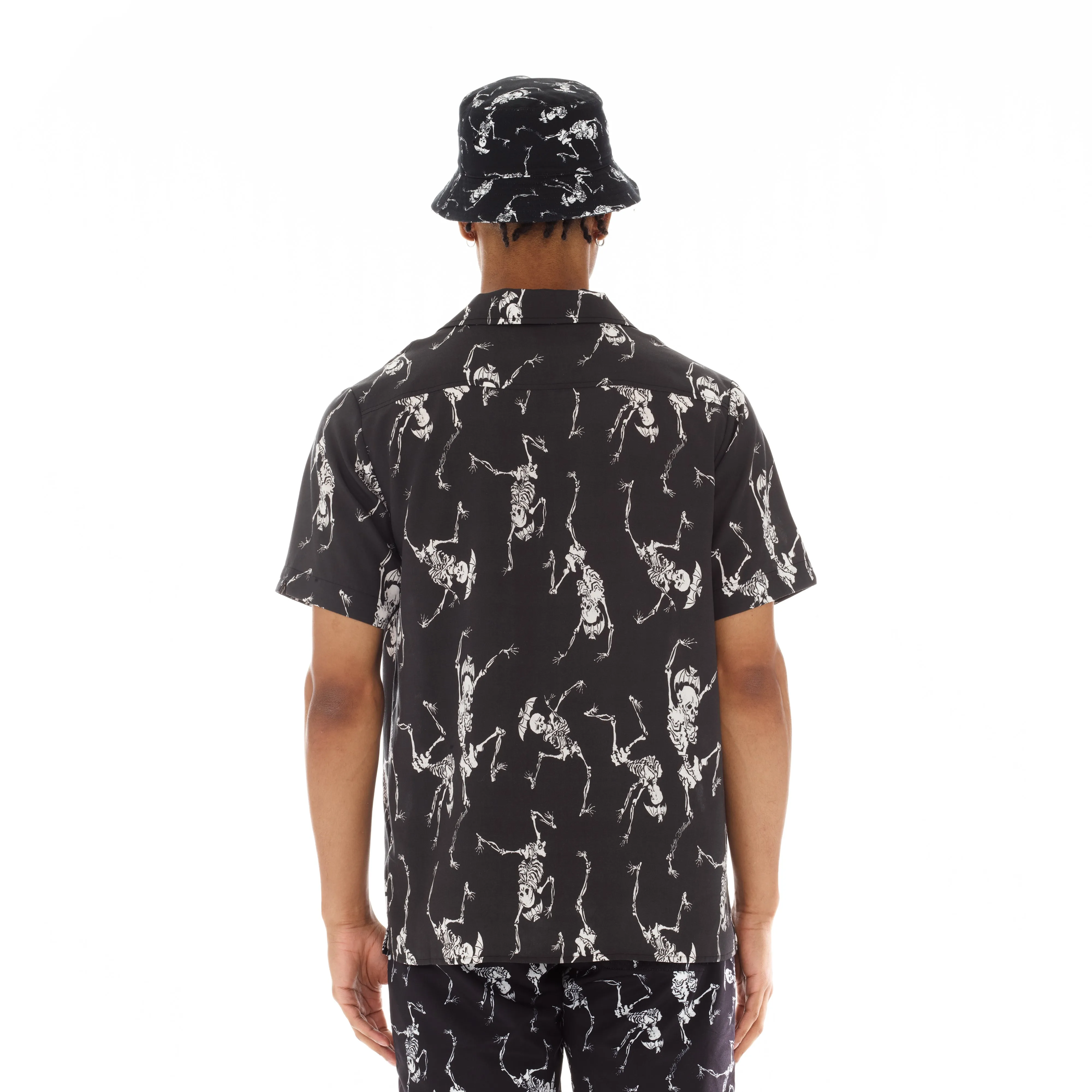 LUCKY BASTARD YAKUZA SHORT SLEEVE WOVEN "DANCING SKELETON" IN BLACK