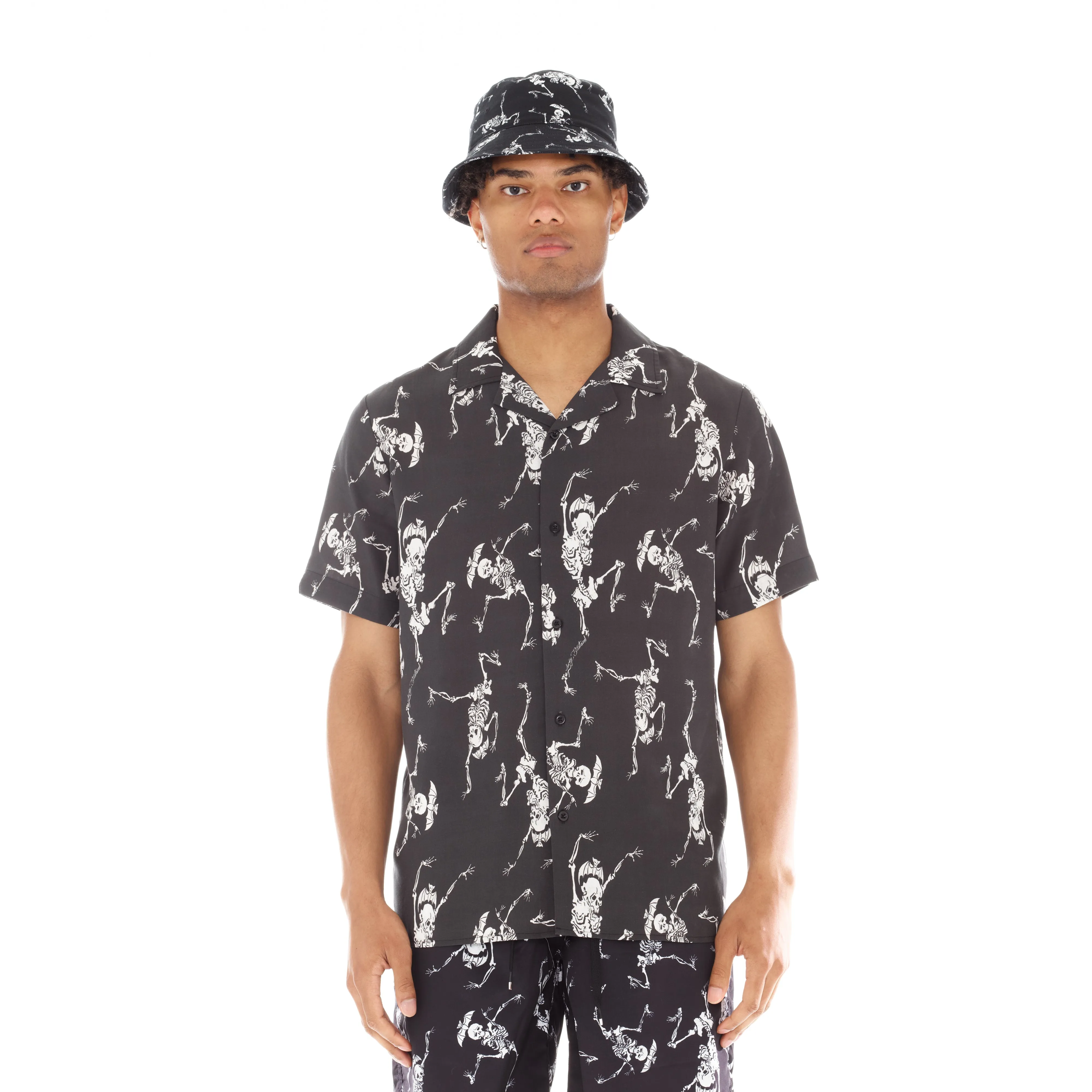 LUCKY BASTARD YAKUZA SHORT SLEEVE WOVEN "DANCING SKELETON" IN BLACK