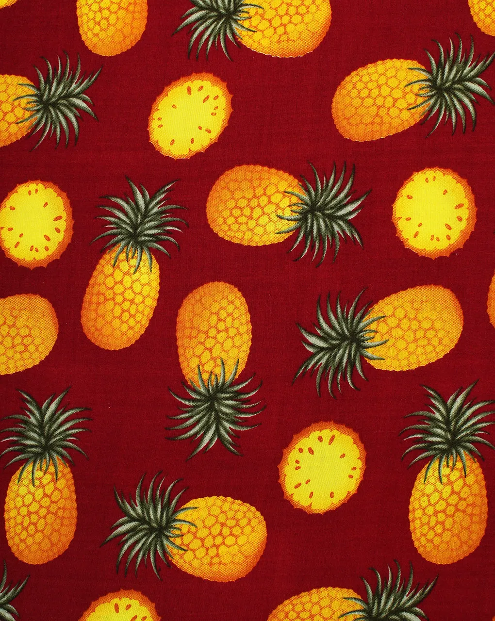 Maroon And Multicolor Pineapple Design Rayon Fabric