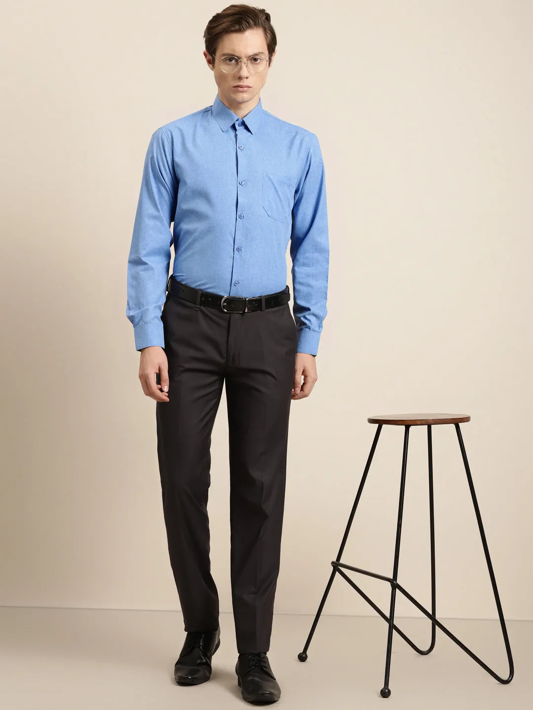 Men's Cotton Blue Formal Classic Shirt - Sojanya