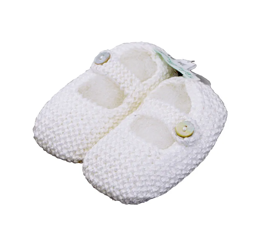 Mercerized White  Cotton Mary Jane knitted baby shoes